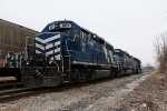 LSRC 801 sits tied down with two of the SD40's